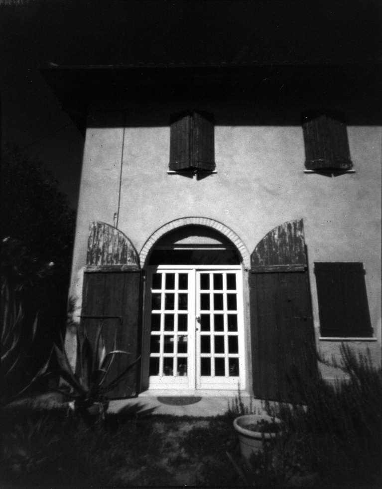 photo taken with pinhole camera and magenta filter